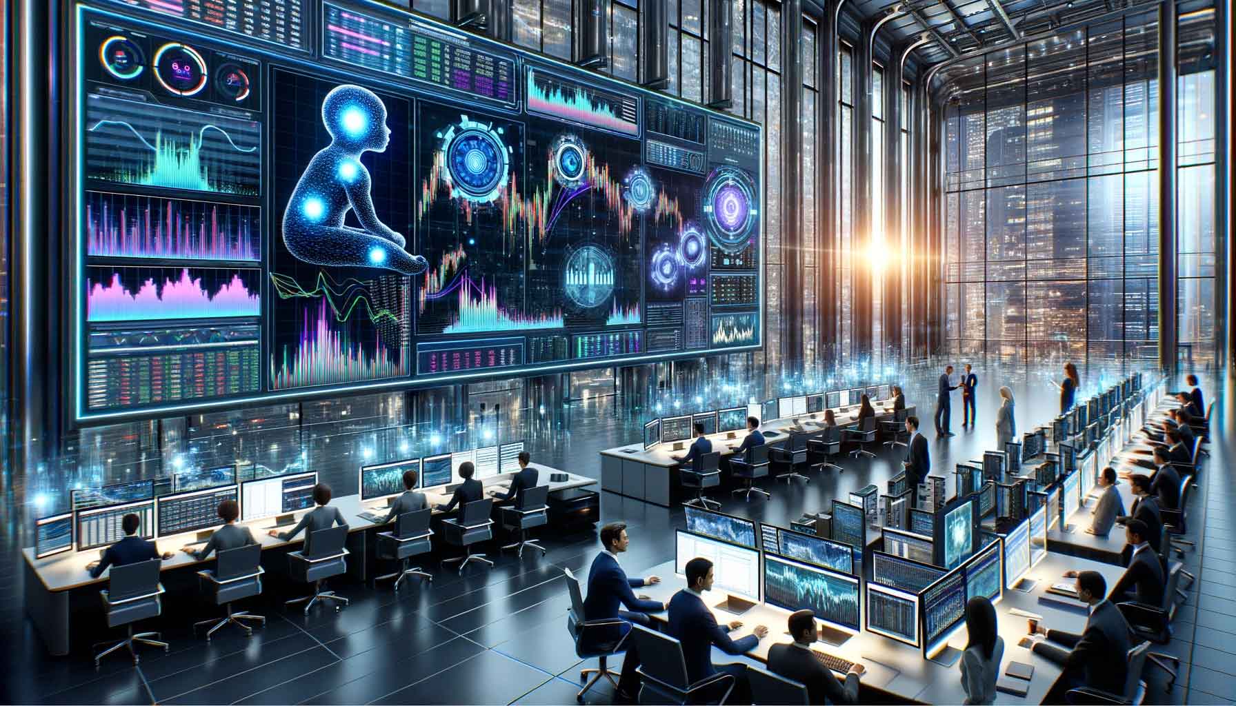 AI - Large finance building with many monitors
