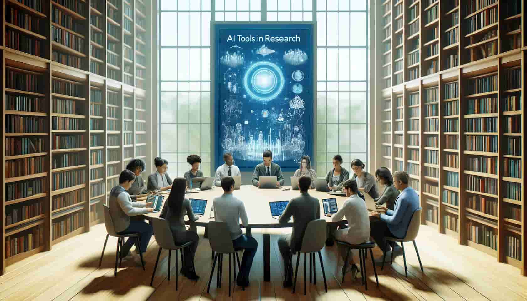 diverse group of researchers sitting around a large, oval table in a bright